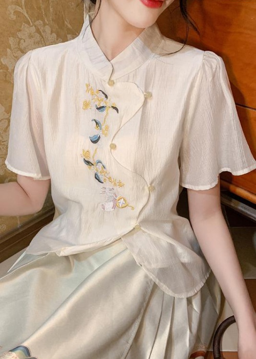 Embroidery cheongsam summer shirt for women