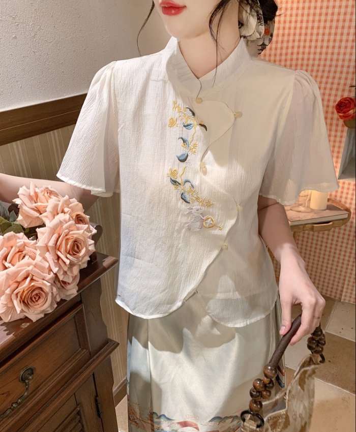 Embroidery cheongsam summer shirt for women