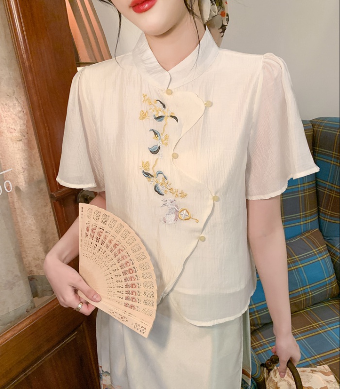 Embroidery cheongsam summer shirt for women