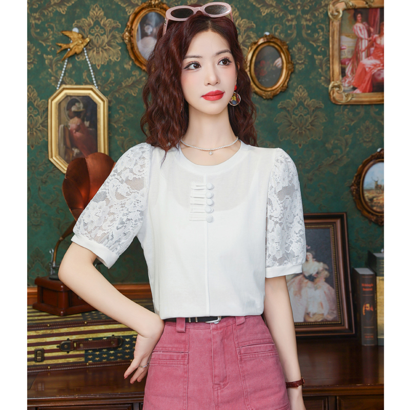 Lace large yard tops Casual T-shirt for women