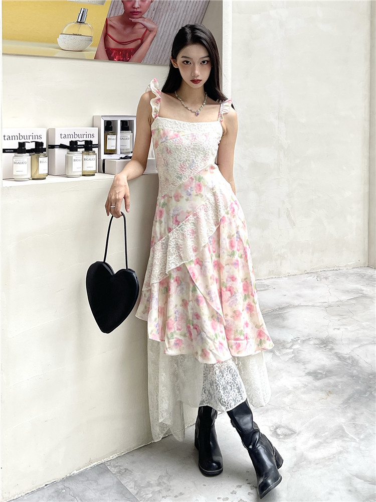 Sweetheart floral lace dress summer splice strap dress