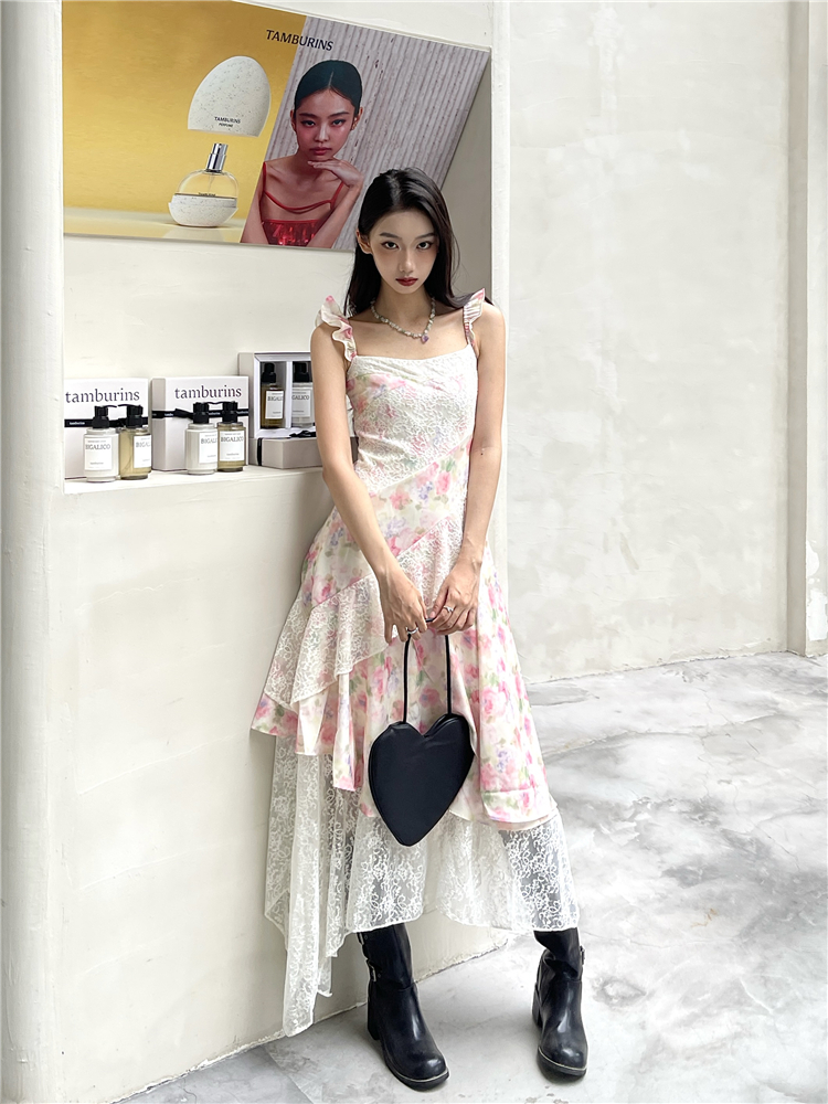 Sweetheart floral lace dress summer splice strap dress