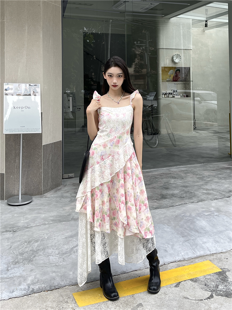 Sweetheart floral lace dress summer splice strap dress