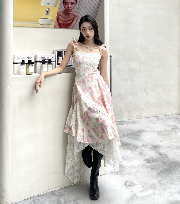 Sweetheart floral lace dress summer splice strap dress