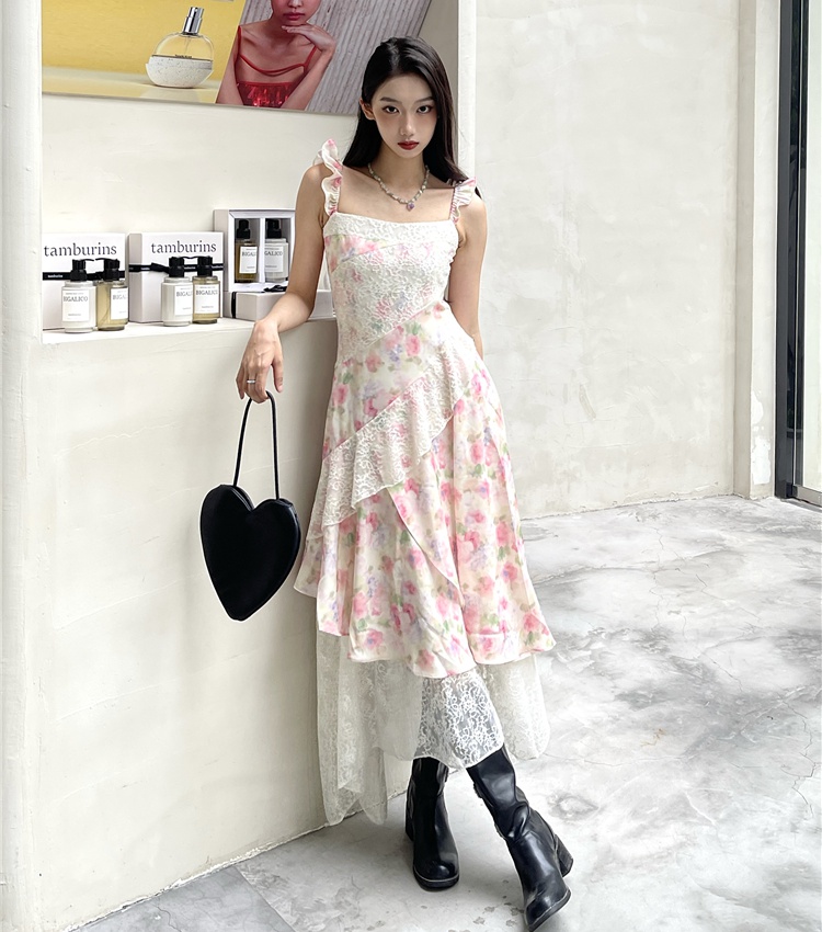 Sweetheart floral lace dress summer splice strap dress