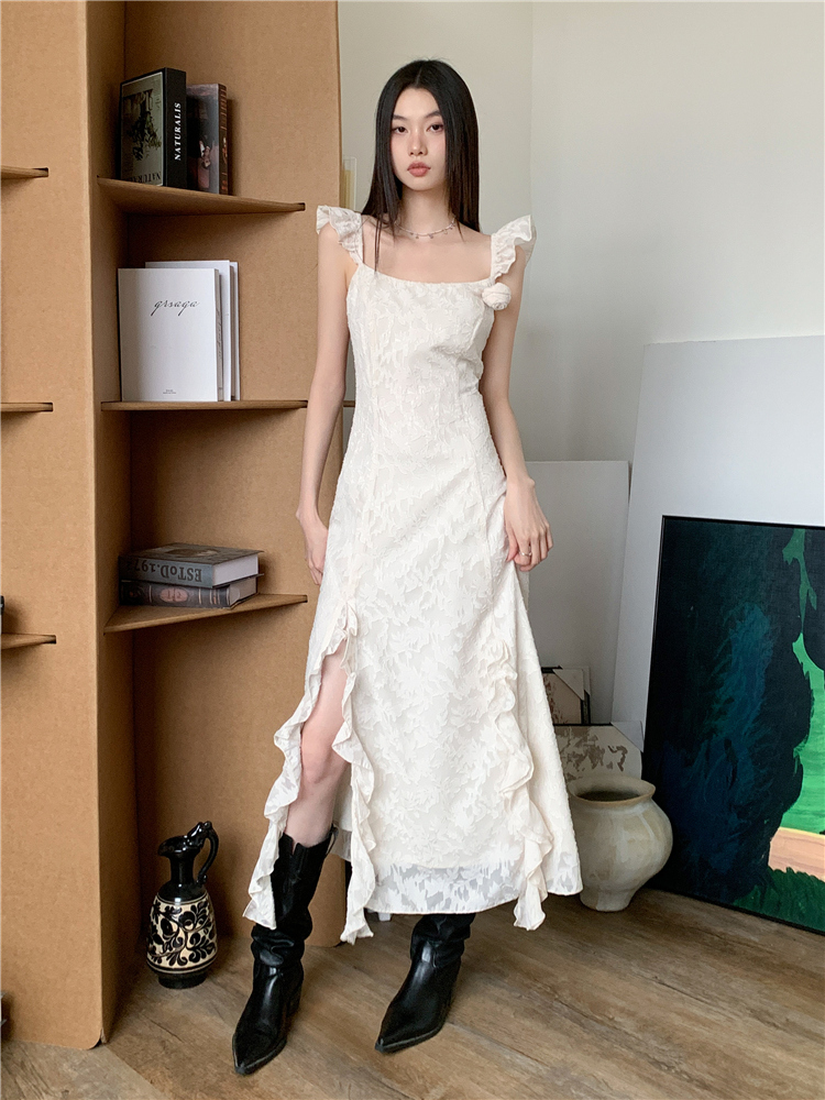 Lace dress pinched waist long dress for women