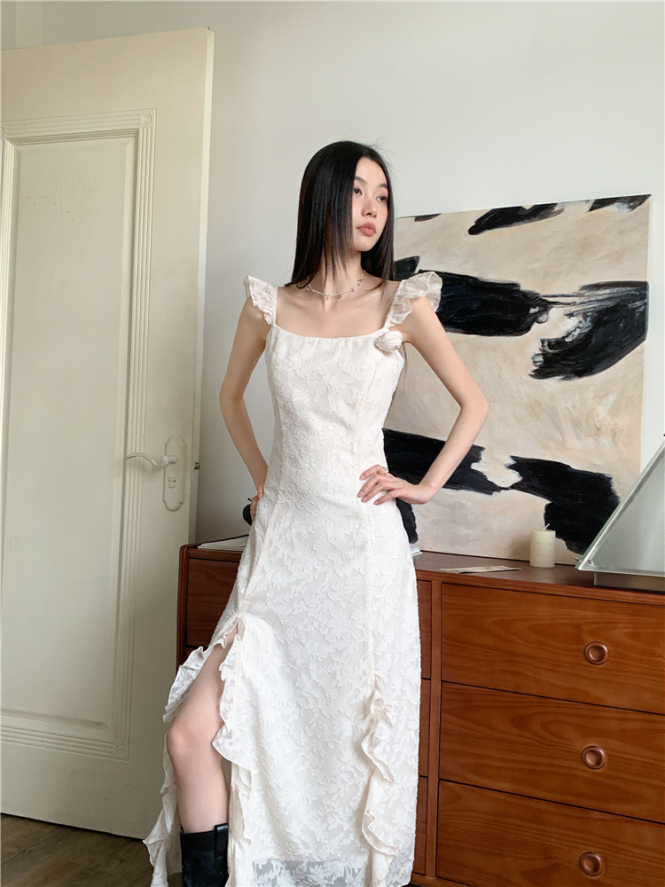 Lace dress pinched waist long dress for women