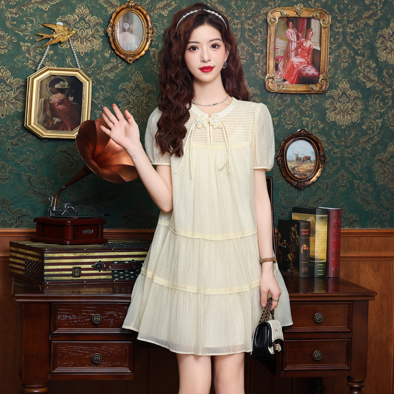 Temperament retro Chinese style slim puff sleeve dress