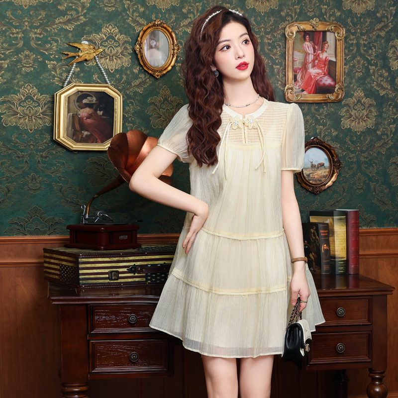 Temperament retro Chinese style slim puff sleeve dress