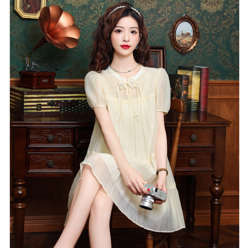 Temperament retro Chinese style slim puff sleeve dress