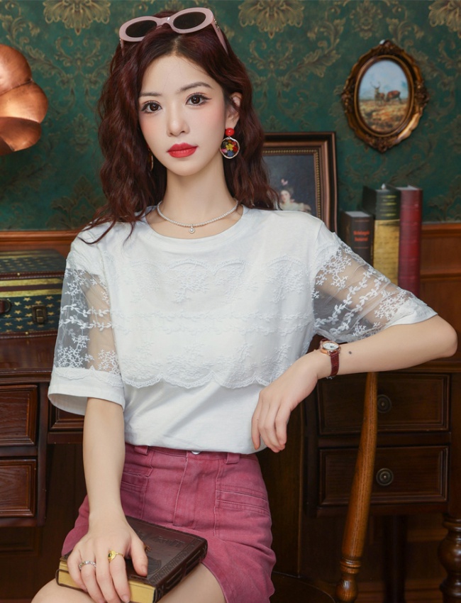 Slim show young Casual tops hollow Western style T-shirt