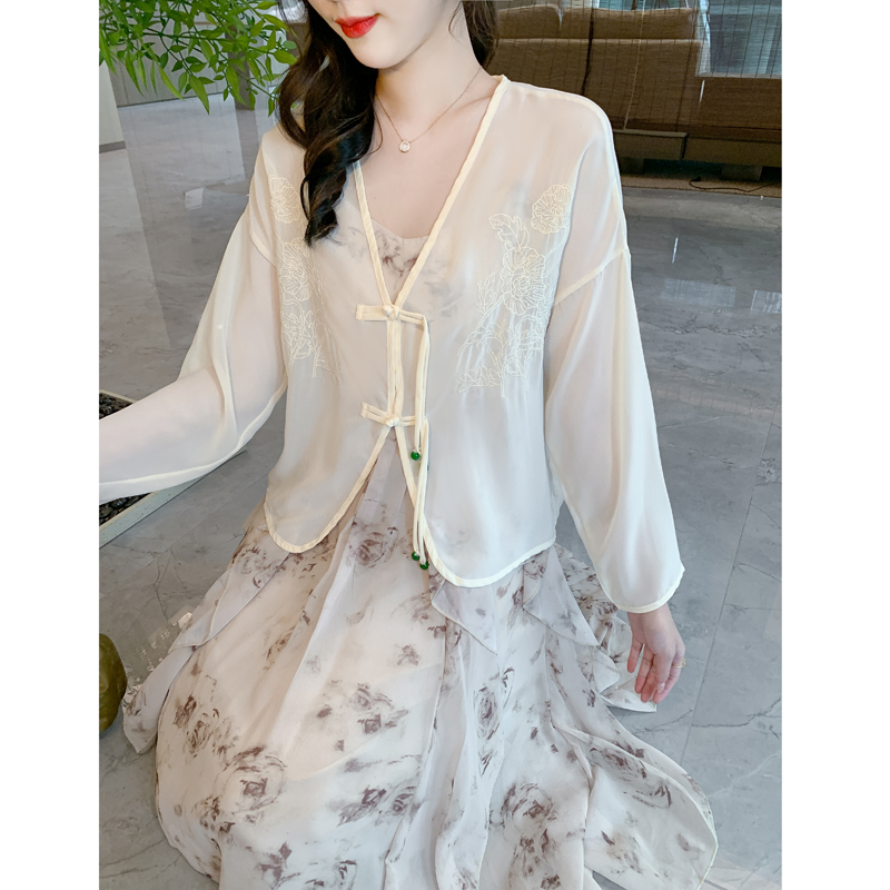 Thin Chinese style tops chiffon summer coat for women