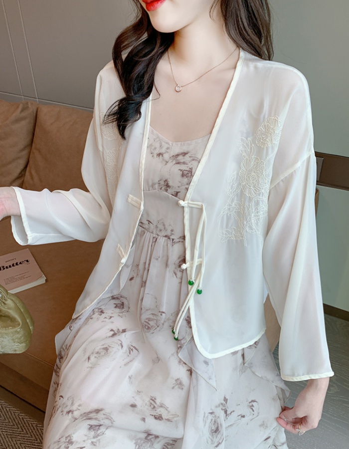 Thin Chinese style tops chiffon summer coat for women