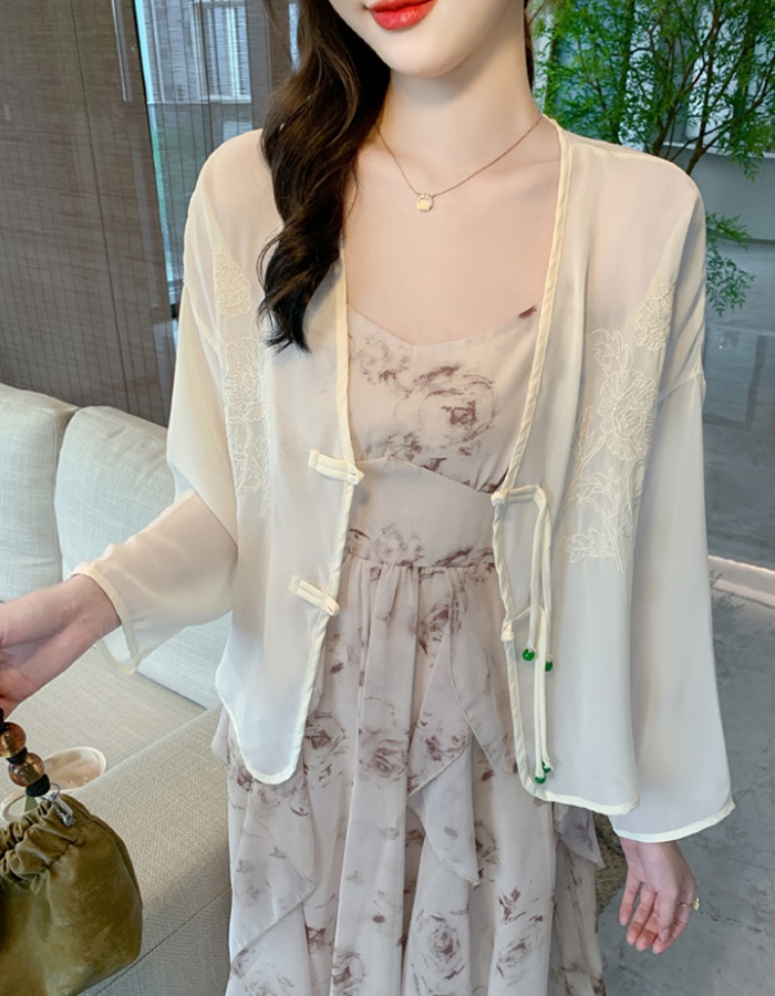 Thin Chinese style tops chiffon summer coat for women