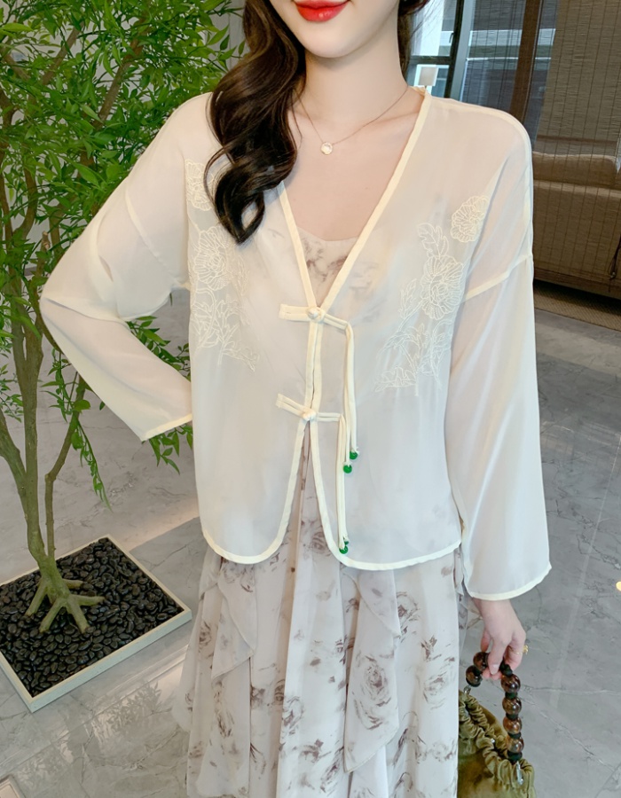 Thin Chinese style tops chiffon summer coat for women