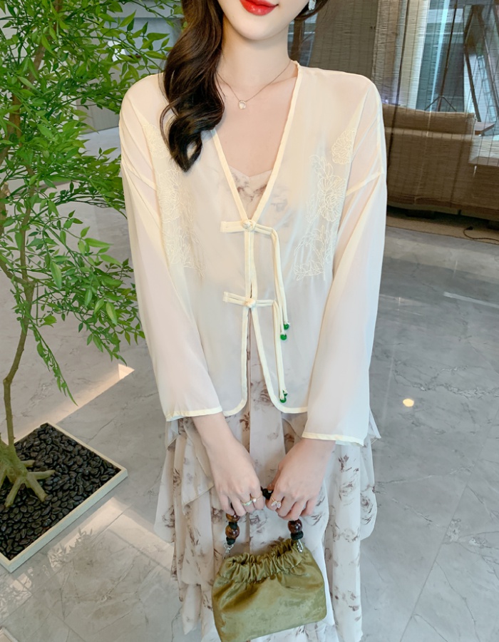 Thin Chinese style tops chiffon summer coat for women