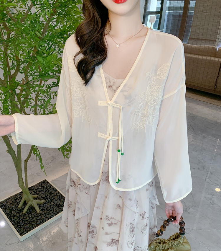 Thin Chinese style tops chiffon summer coat for women