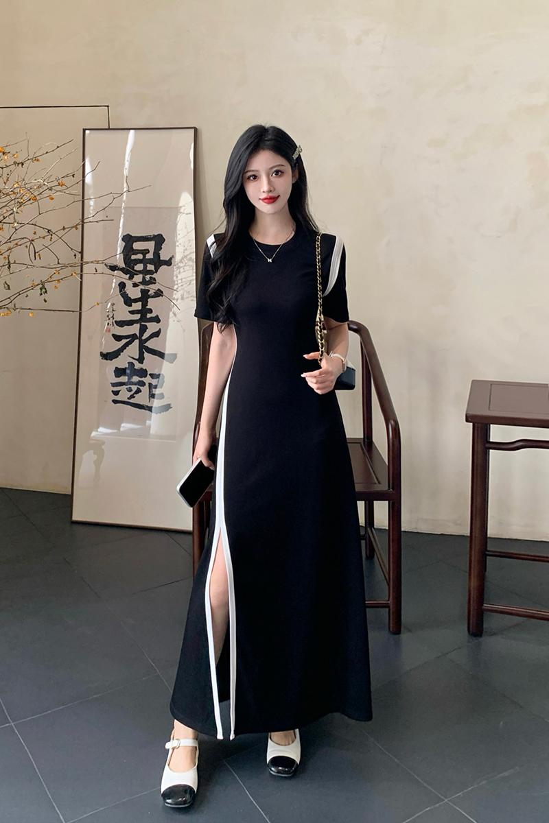 Split temperament large yard splice dress for women