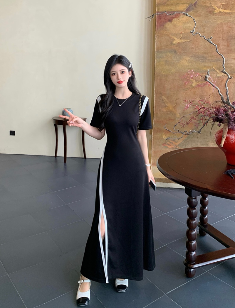 Split temperament large yard splice dress for women