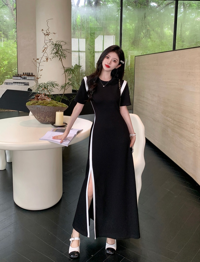 Split temperament large yard splice dress for women