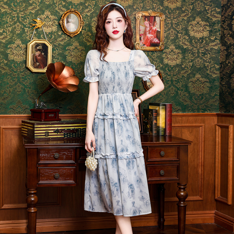 Slim lady dress France style summer long dress for women