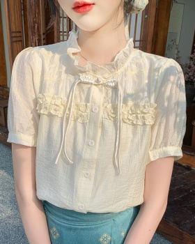 Embroidery short sleeve tops summer chiffon small shirt