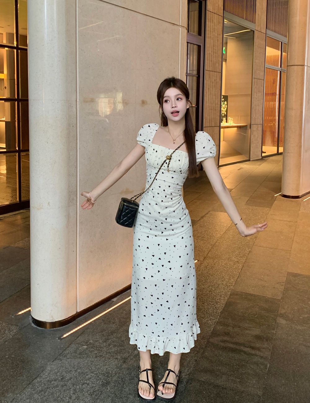 France style puff sleeve dress summer long dress for women