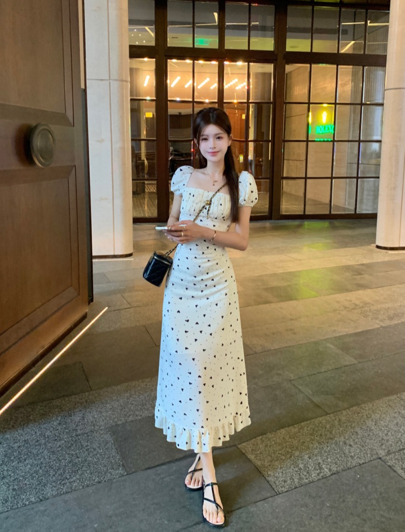 France style puff sleeve dress summer long dress for women