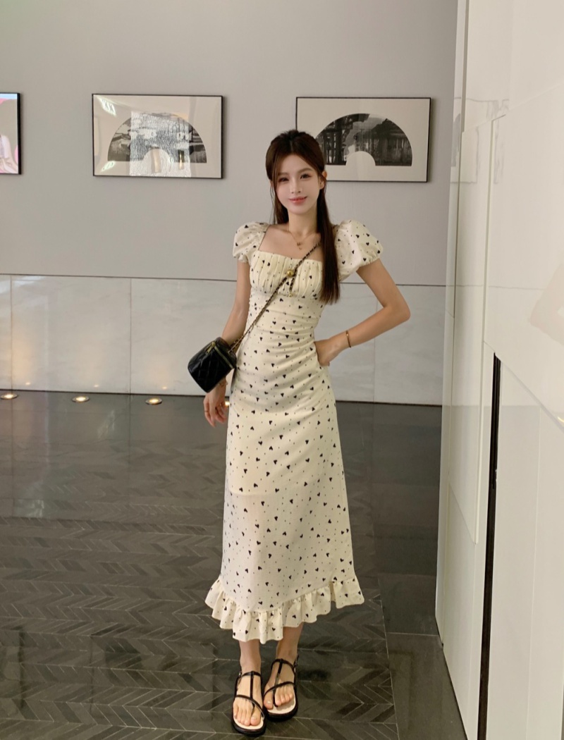 France style puff sleeve dress summer long dress for women