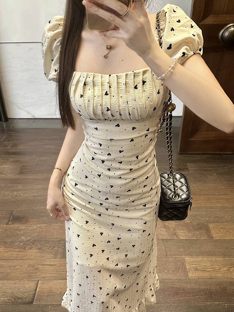 France style puff sleeve dress summer long dress for women