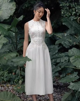 White lace summer long dress embroidery aesthetic dress