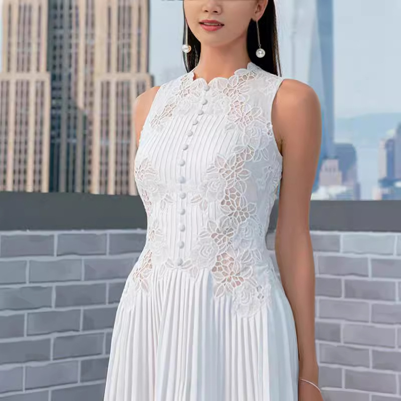 White lace summer long dress embroidery aesthetic dress