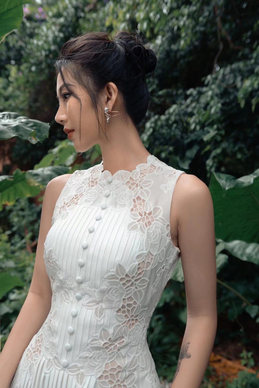 White lace summer long dress embroidery aesthetic dress