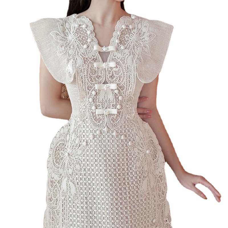 Niche lace slim T-back summer pinched waist dress for women