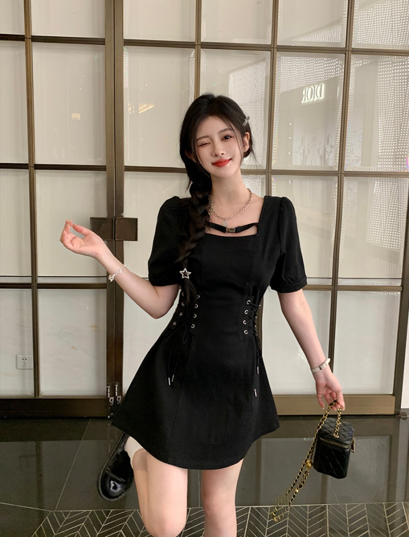 Black fat short sleeve summer large yard dress for women