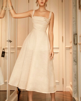 Niche long dress France style white formal dress