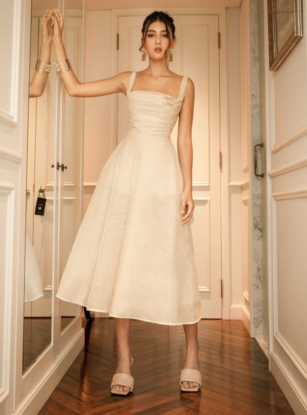 Niche long dress France style white formal dress