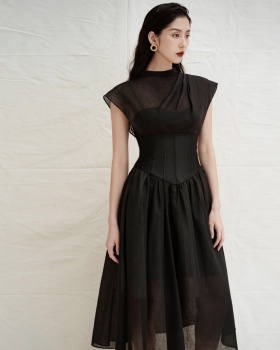 Black fold dress perspective high waist formal dress