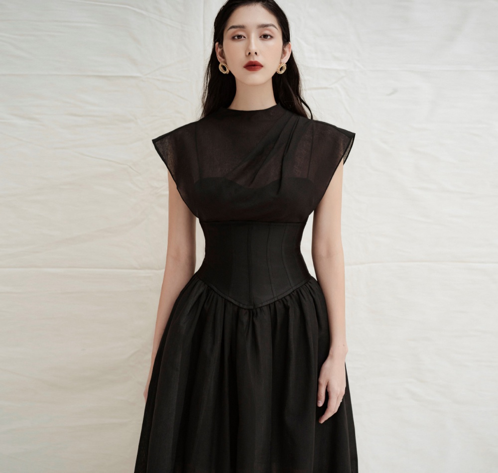 Black fold dress perspective high waist formal dress