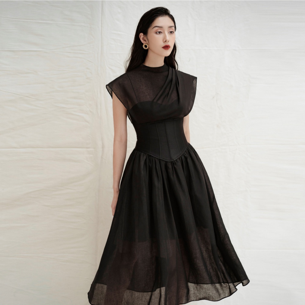 Black fold dress perspective high waist formal dress