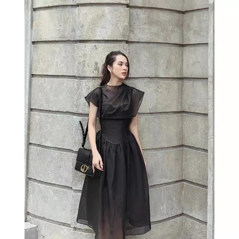 Black fold dress perspective high waist formal dress