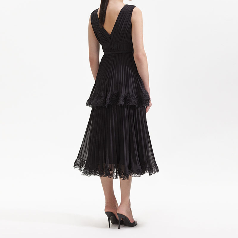 Hepburn style dress pinched waist long dress