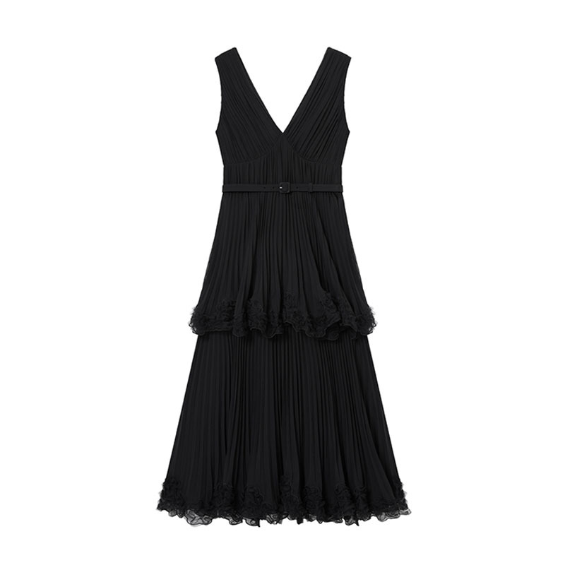 Hepburn style dress pinched waist long dress