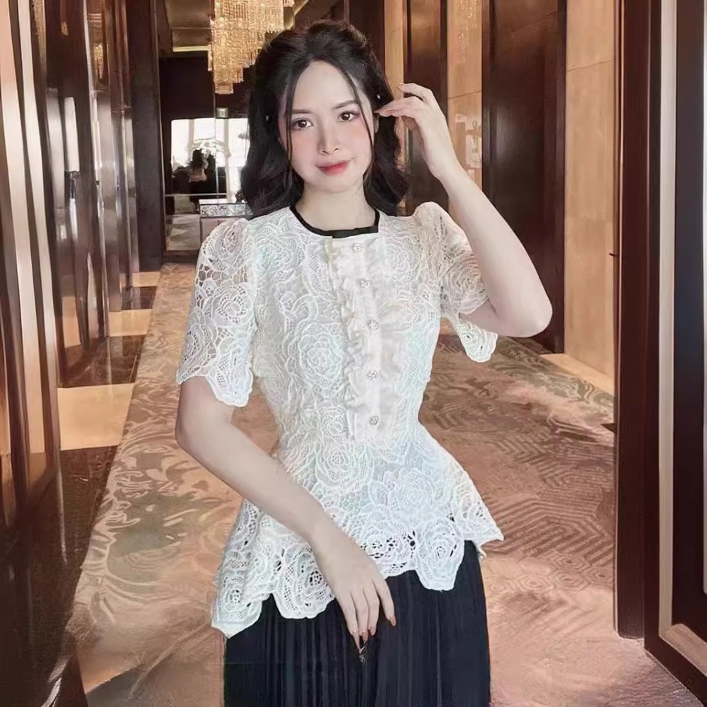 Summer pleated tops lace fashion short skirt a set