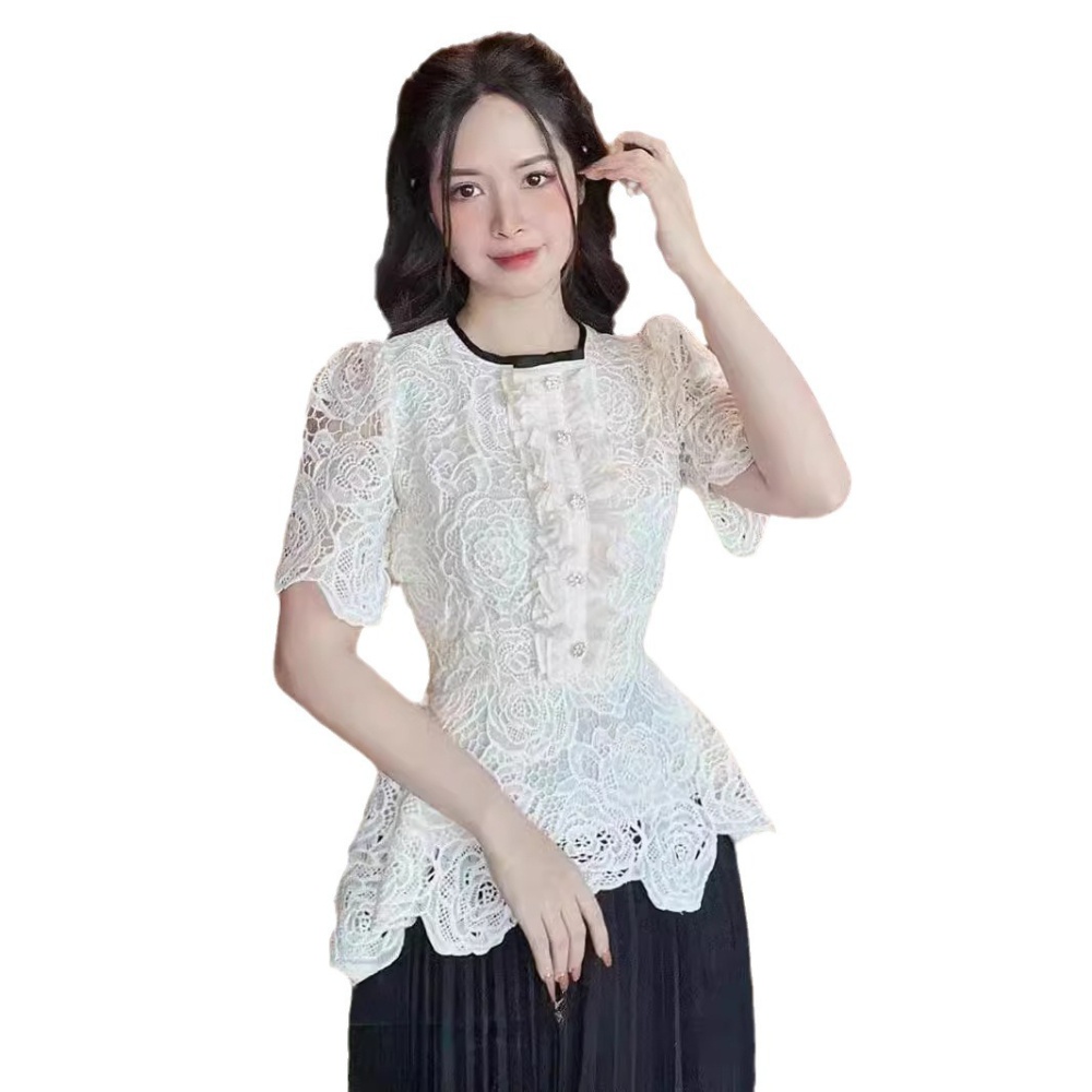 Summer pleated tops lace fashion short skirt a set