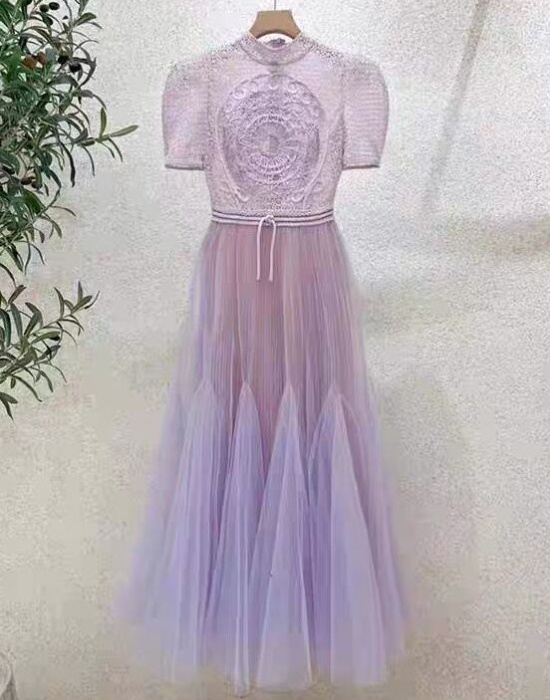 Purple lace France style beading court style embroidery dress