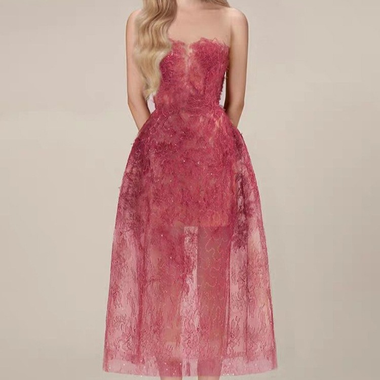 Perspective spring lace sexy chiffon niche sequins dress