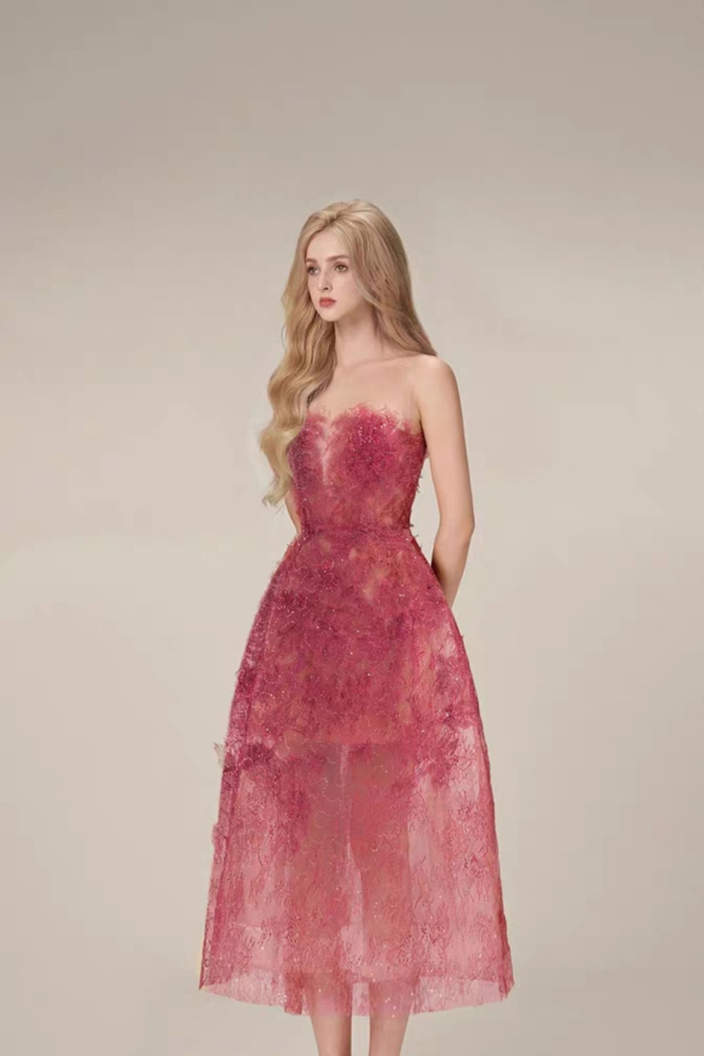 Perspective spring lace sexy chiffon niche sequins dress