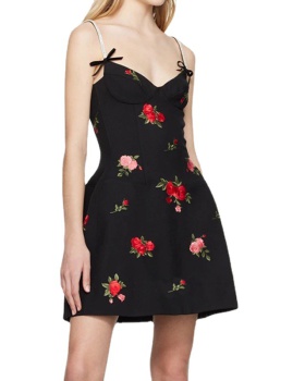 Rose pinched waist retro lady dress sling floral dress