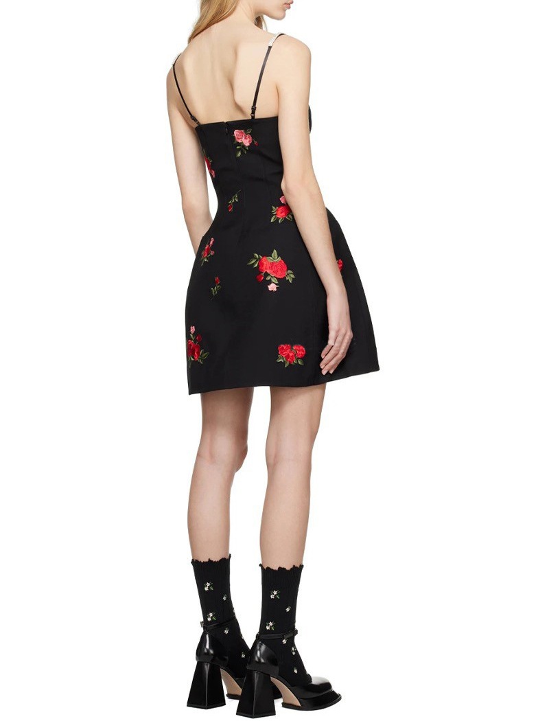 Rose pinched waist retro lady dress sling floral dress